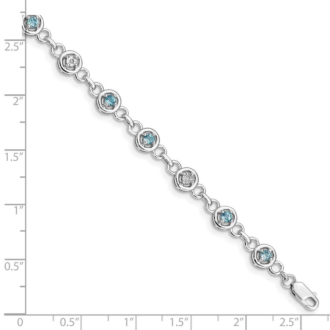 Silver Diamond Blue Topaz Gemstone Bracelet