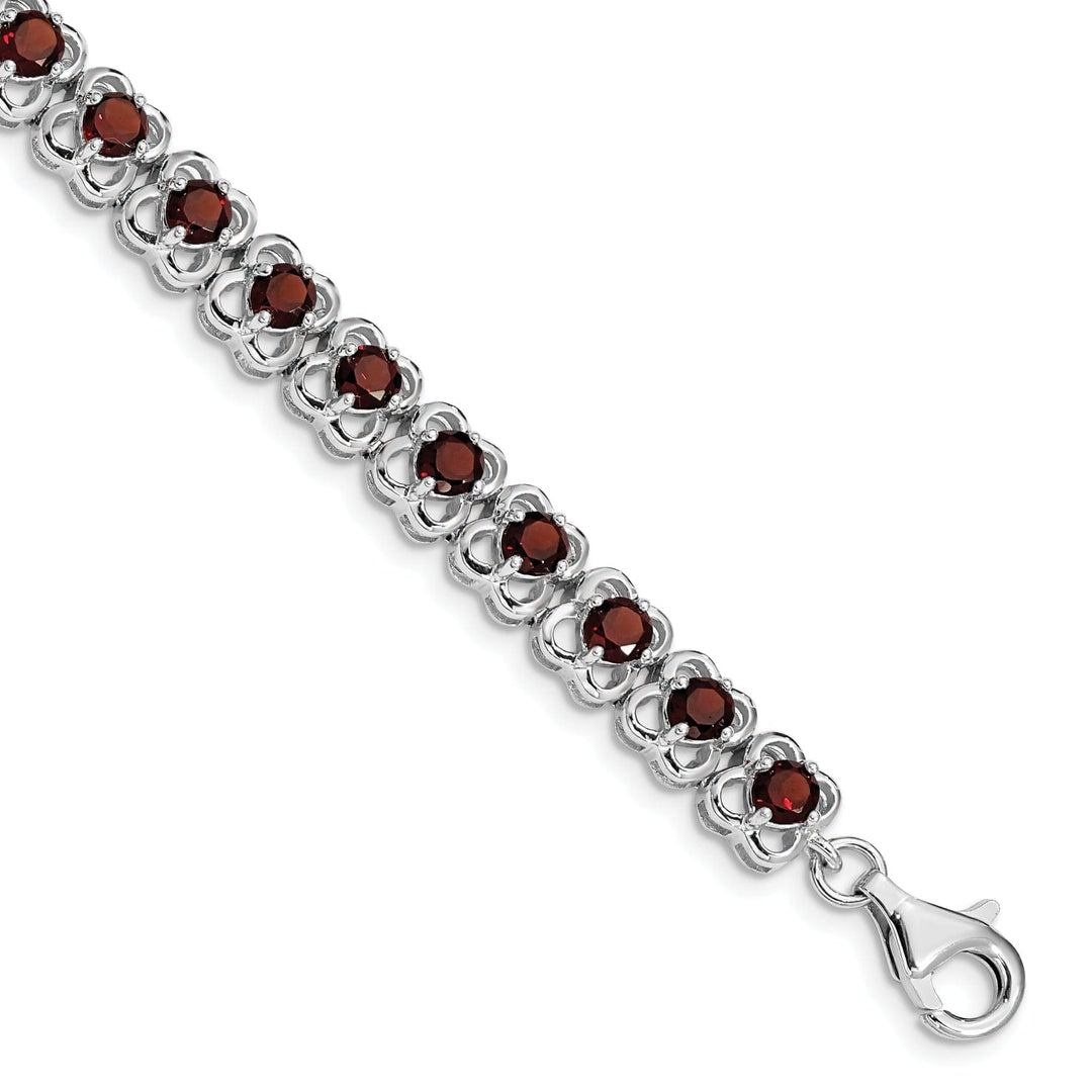 Silver Polished Round Garnet Gemstone Bracelet