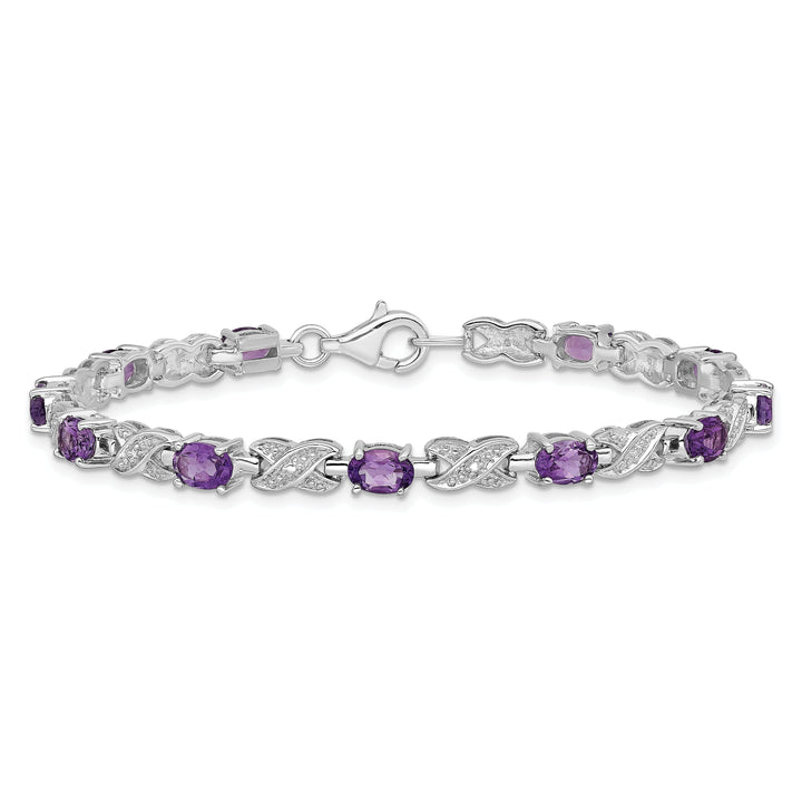 Silver Oval Cut Amethyst Gemstone Bracelet