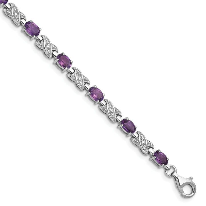 Silver Oval Cut Amethyst Gemstone Bracelet