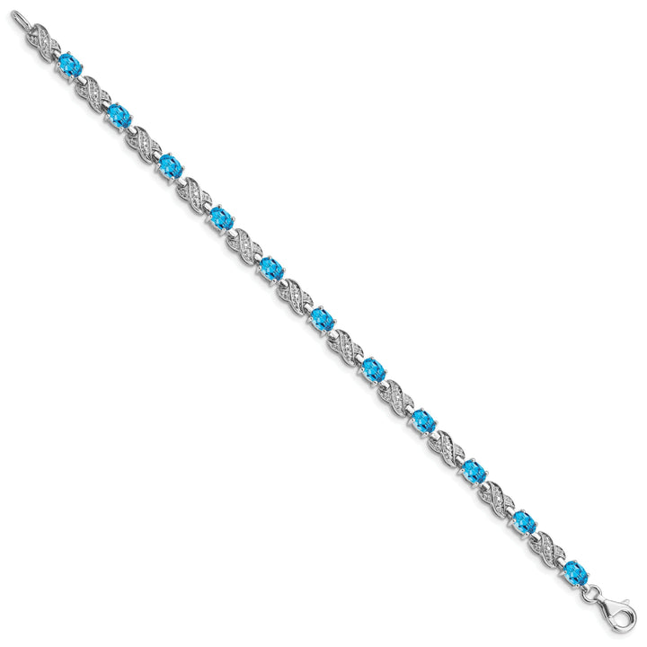 Silver Polished Blue Topaz Gemstone Bracelet