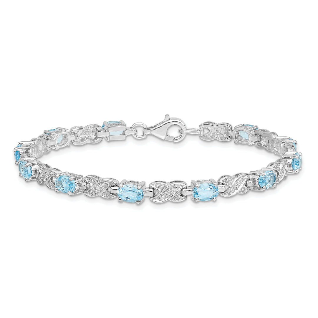 Silver Polished Blue Topaz Gemstone Bracelet