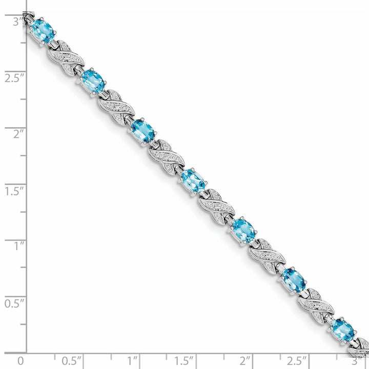 Silver Polished Blue Topaz Gemstone Bracelet