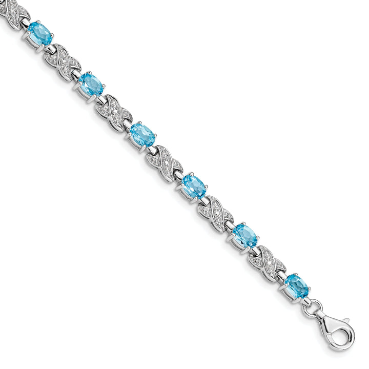 Silver Polished Blue Topaz Gemstone Bracelet