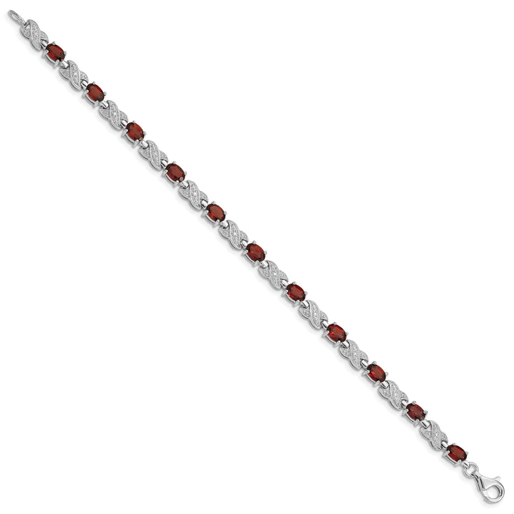 Silver Polish Oval Cut Garnet Gemstone Bracelet