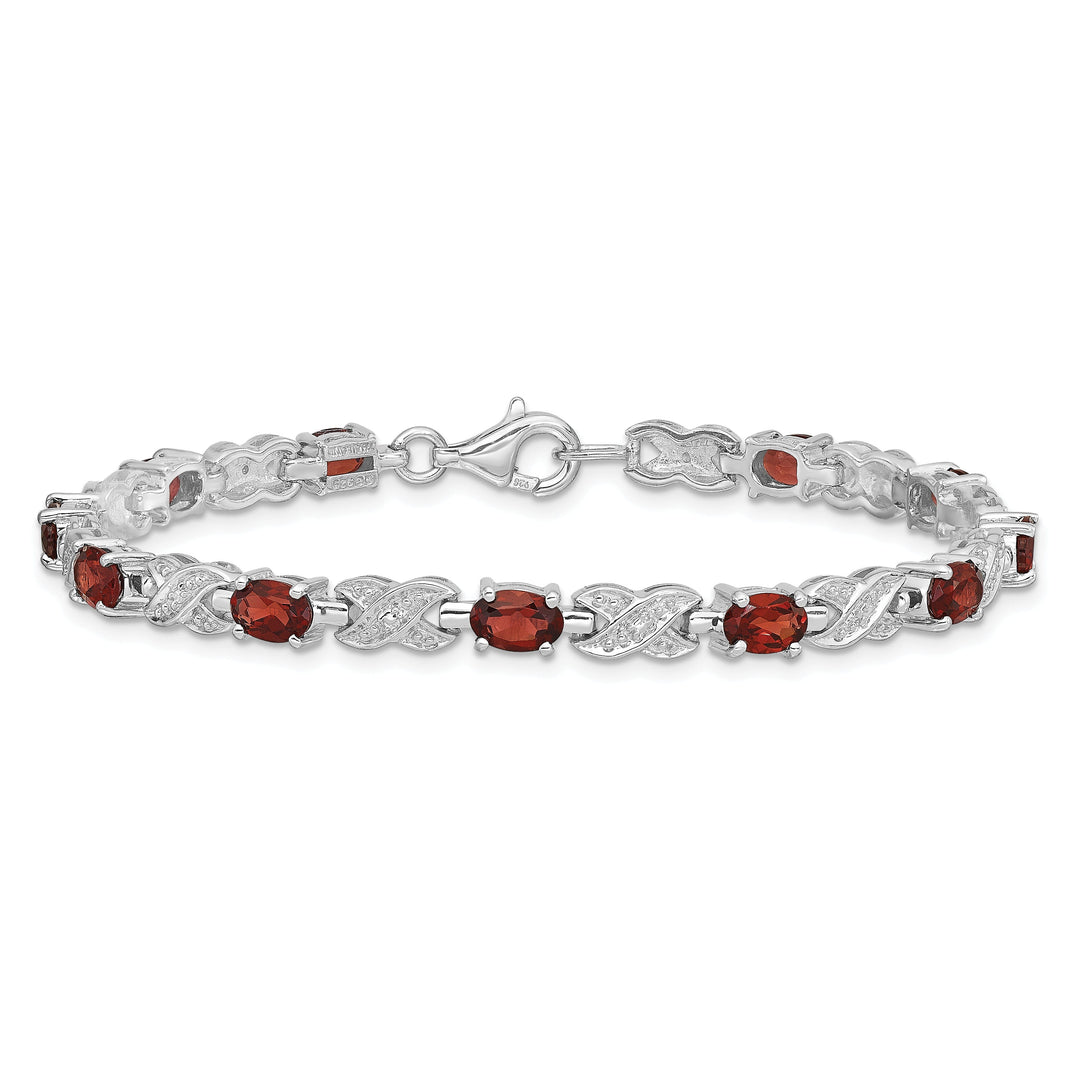 Silver Polish Oval Cut Garnet Gemstone Bracelet