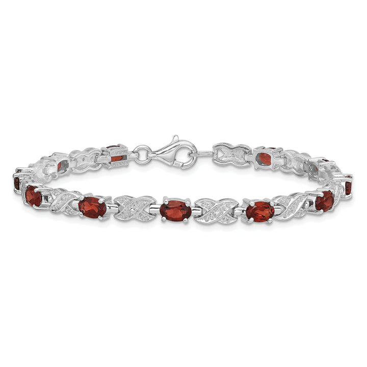 Silver Polish Oval Cut Garnet Gemstone Bracelet