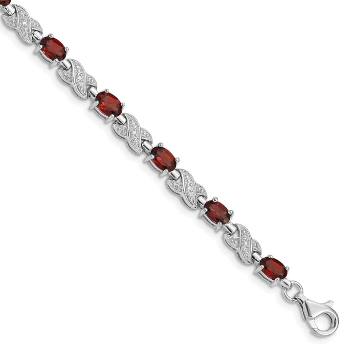 Silver Polish Oval Cut Garnet Gemstone Bracelet