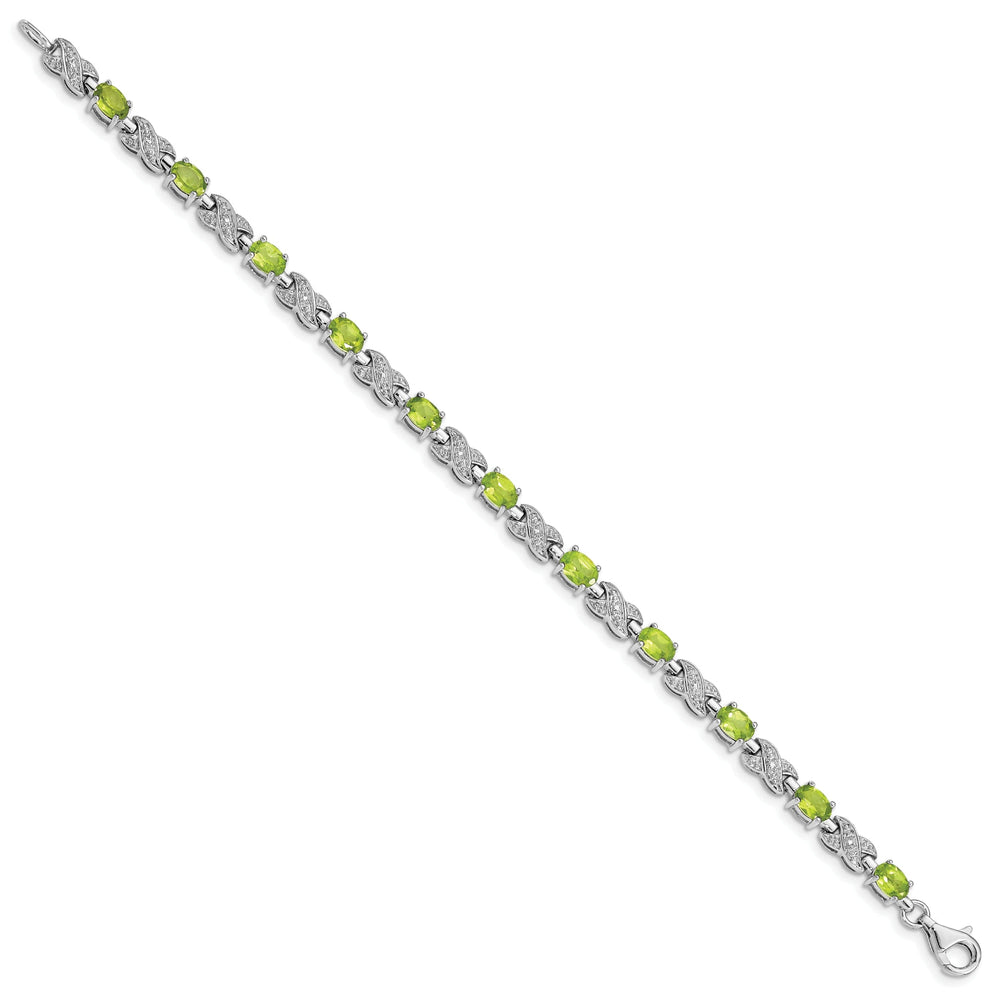 Silver Oval Shape Peridot Gemstone Bracelet