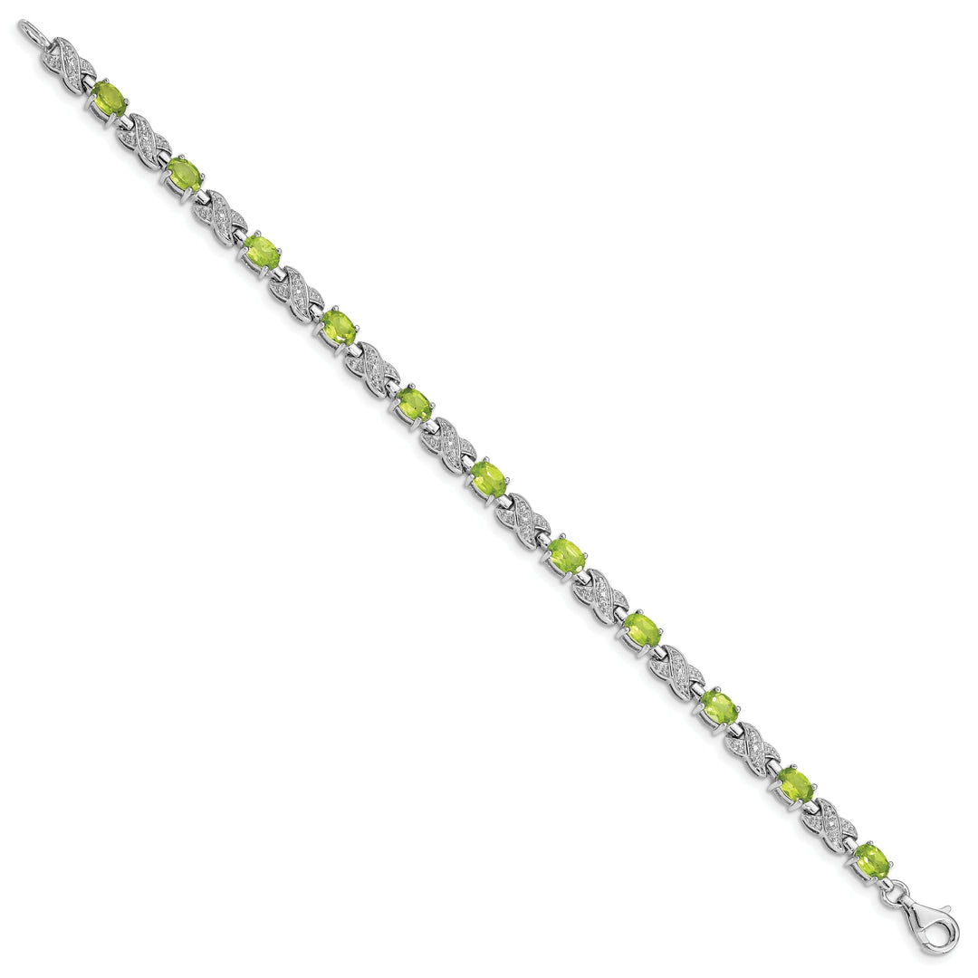 Silver Oval Shape Peridot Gemstone Bracelet
