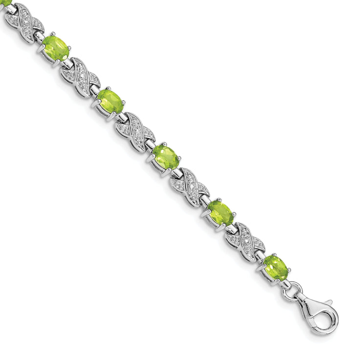 Silver Oval Shape Peridot Gemstone Bracelet