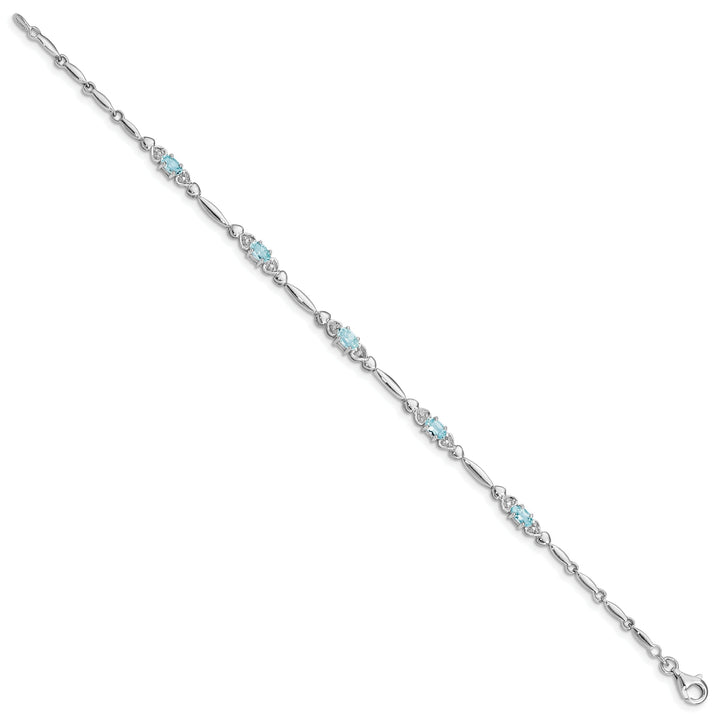 Silver Aquamarine Gemstone Diamond Bracelet