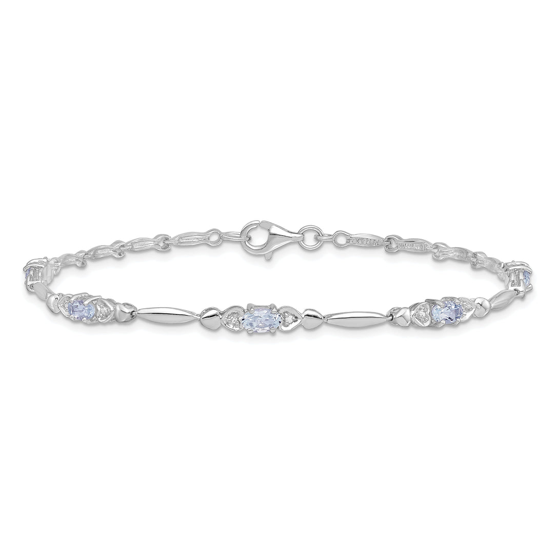 Silver Aquamarine Gemstone Diamond Bracelet