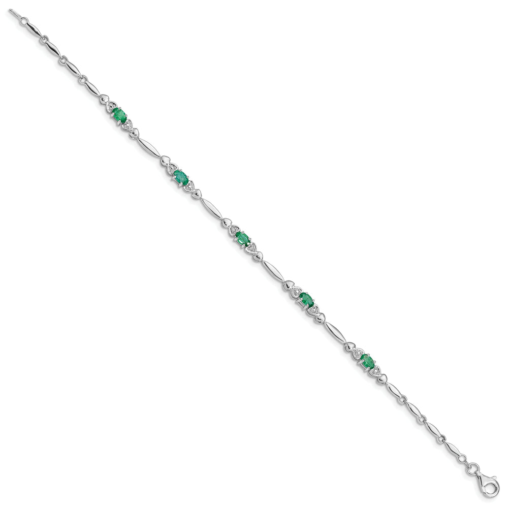 Silver Polished Finish Emerald Diamond Bracelet