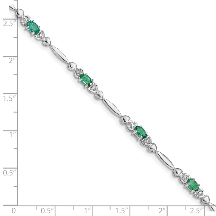 Silver Polished Finish Emerald Diamond Bracelet