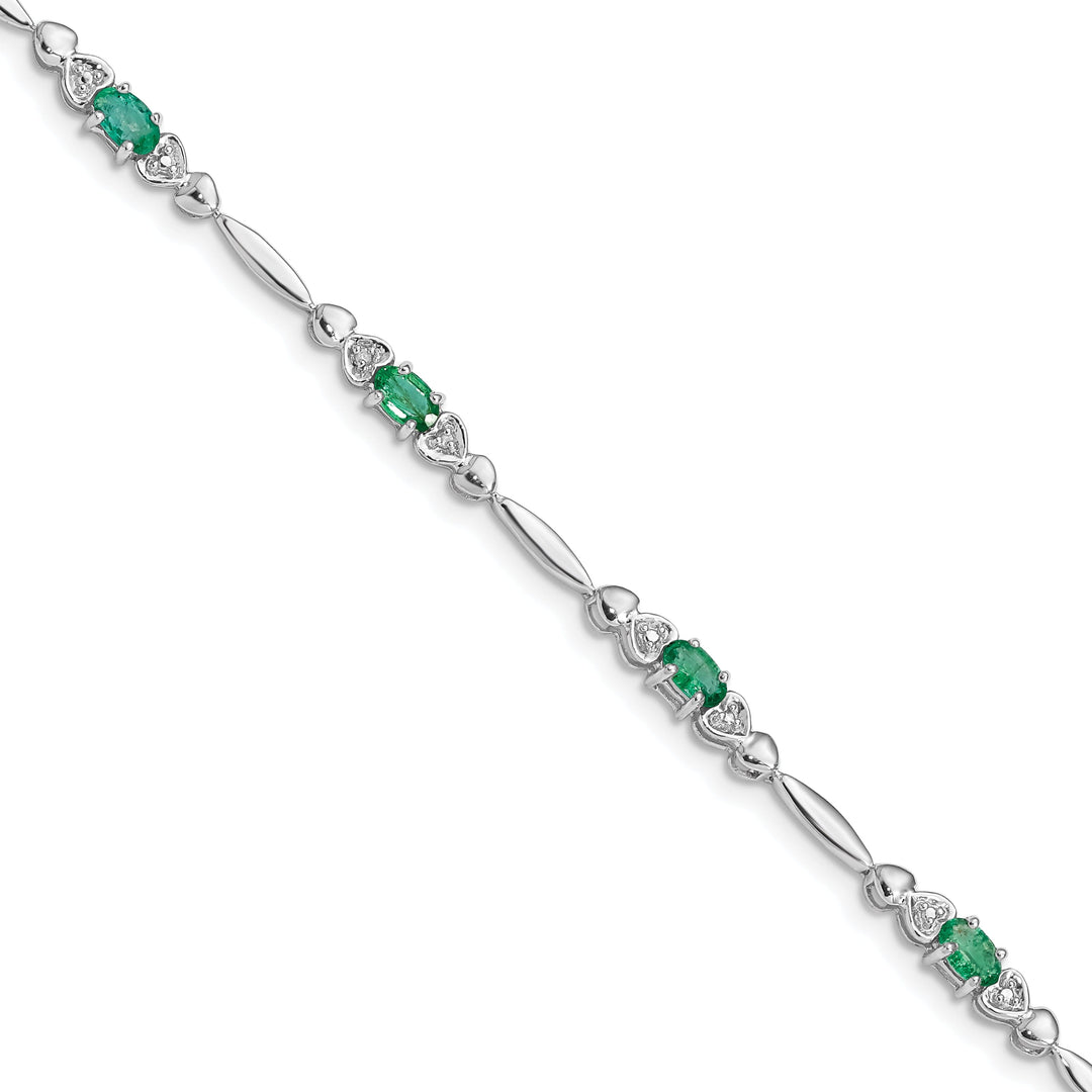 Silver Polished Finish Emerald Diamond Bracelet