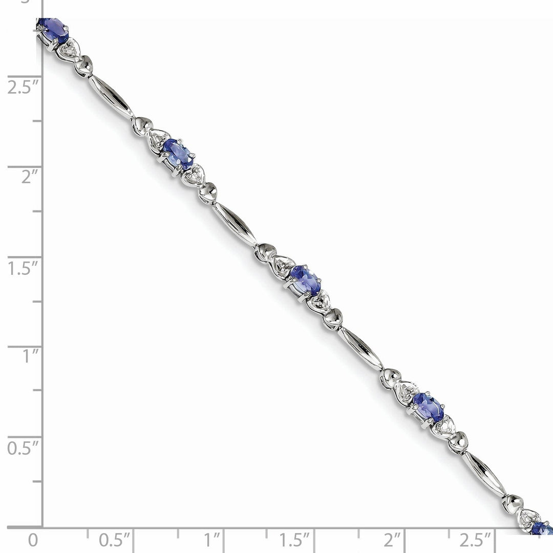 Silver Polished Oval Tanzanite Diamond Bracelet