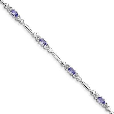 Silver Polished Oval Tanzanite Diamond Bracelet