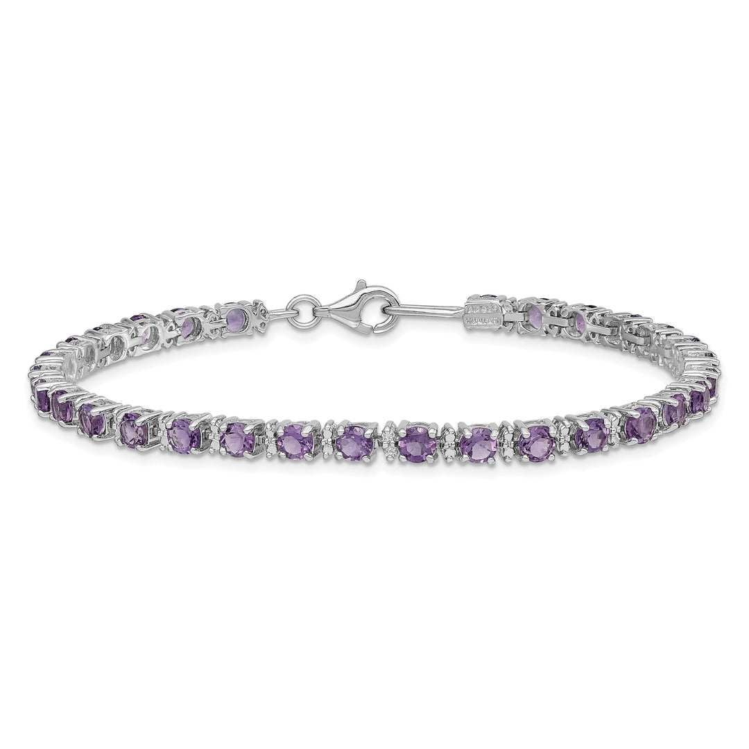 Silver Diamond Amethyst Gemstone Bracelet