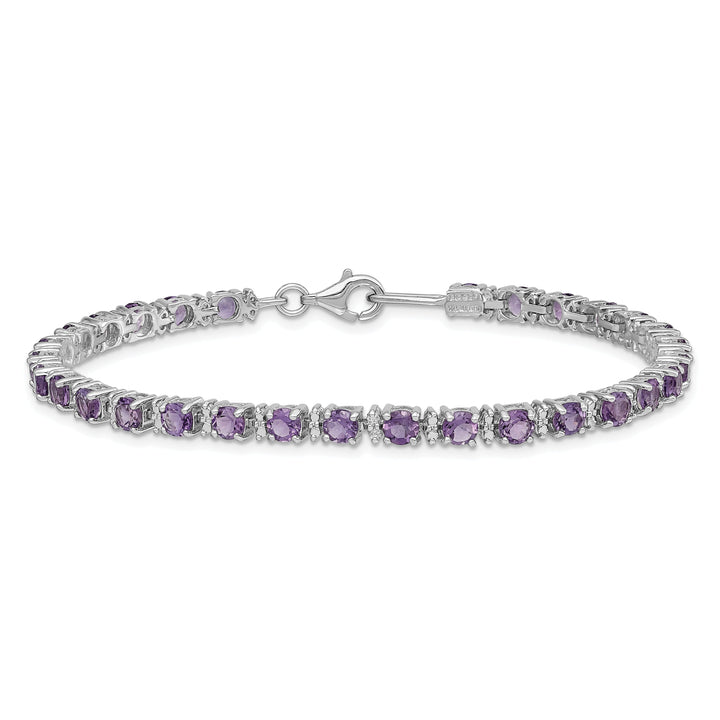 Silver Diamond Amethyst Gemstone Bracelet