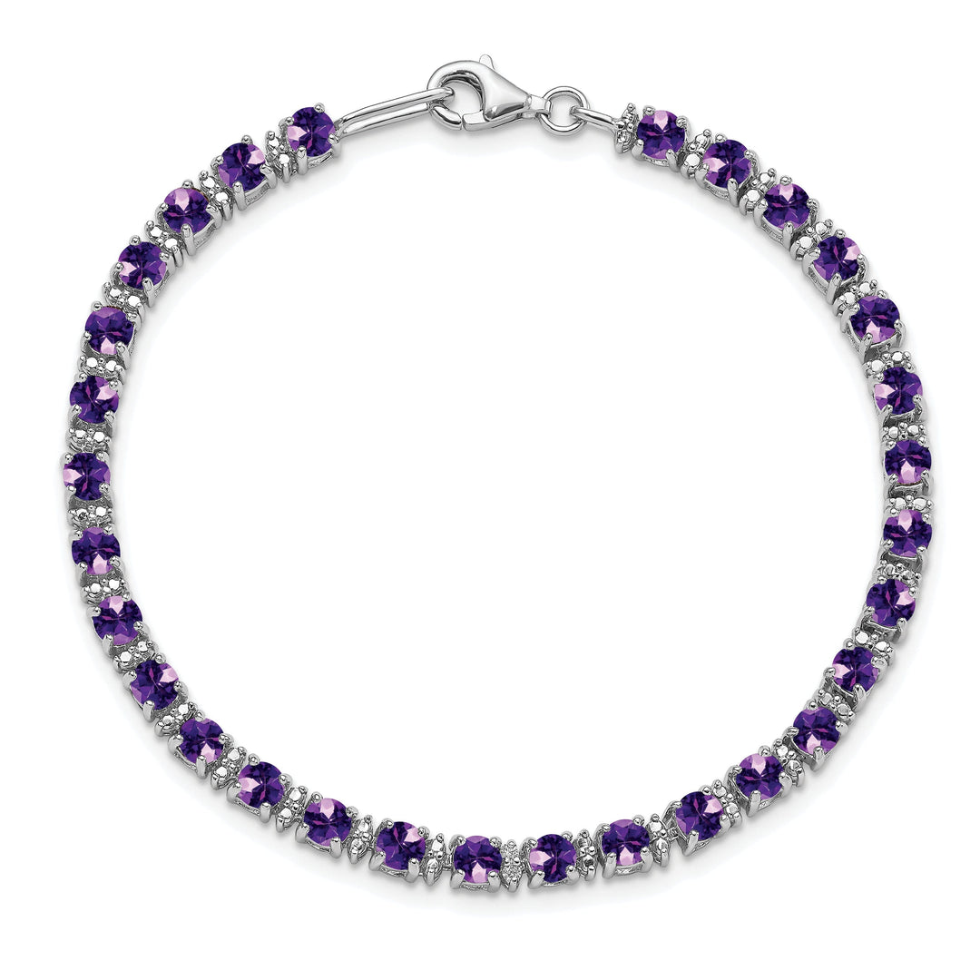Silver Diamond Amethyst Gemstone Bracelet