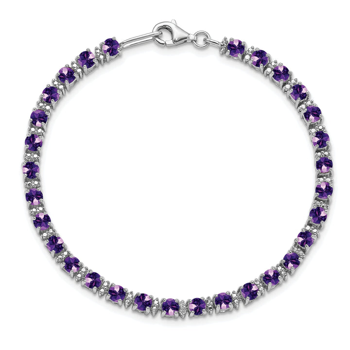 Silver Diamond Amethyst Gemstone Bracelet