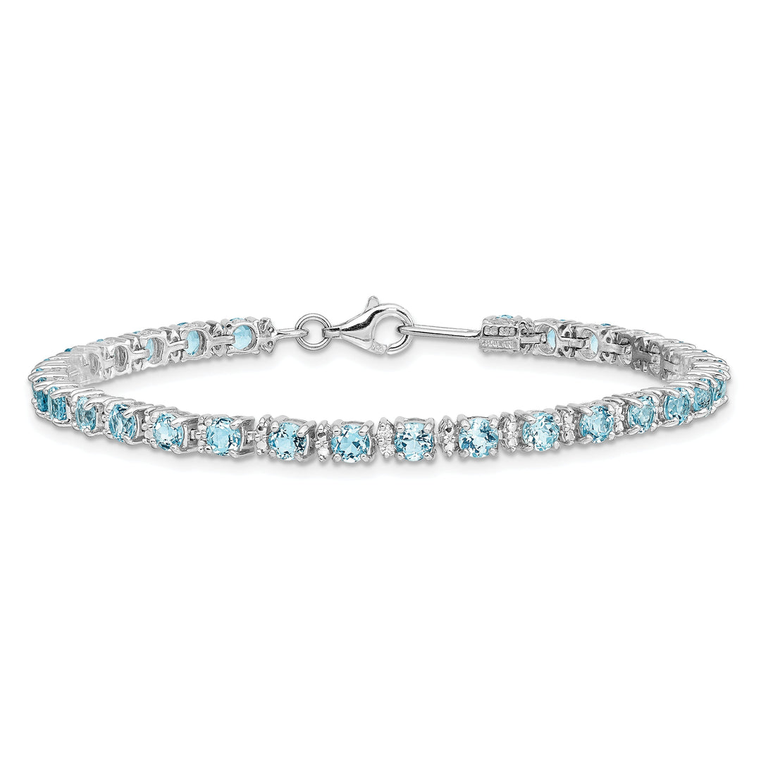 Silver Diamond Blue Topaz Gemstone Bracelet