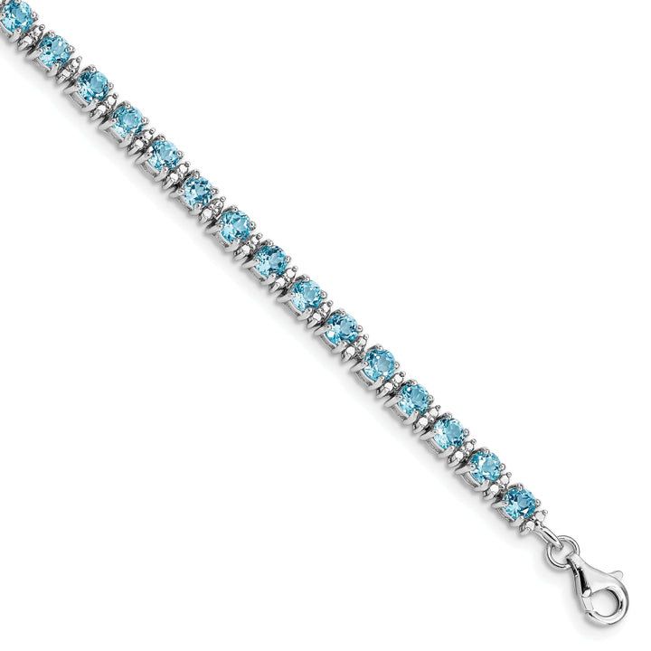 Silver Diamond Blue Topaz Gemstone Bracelet