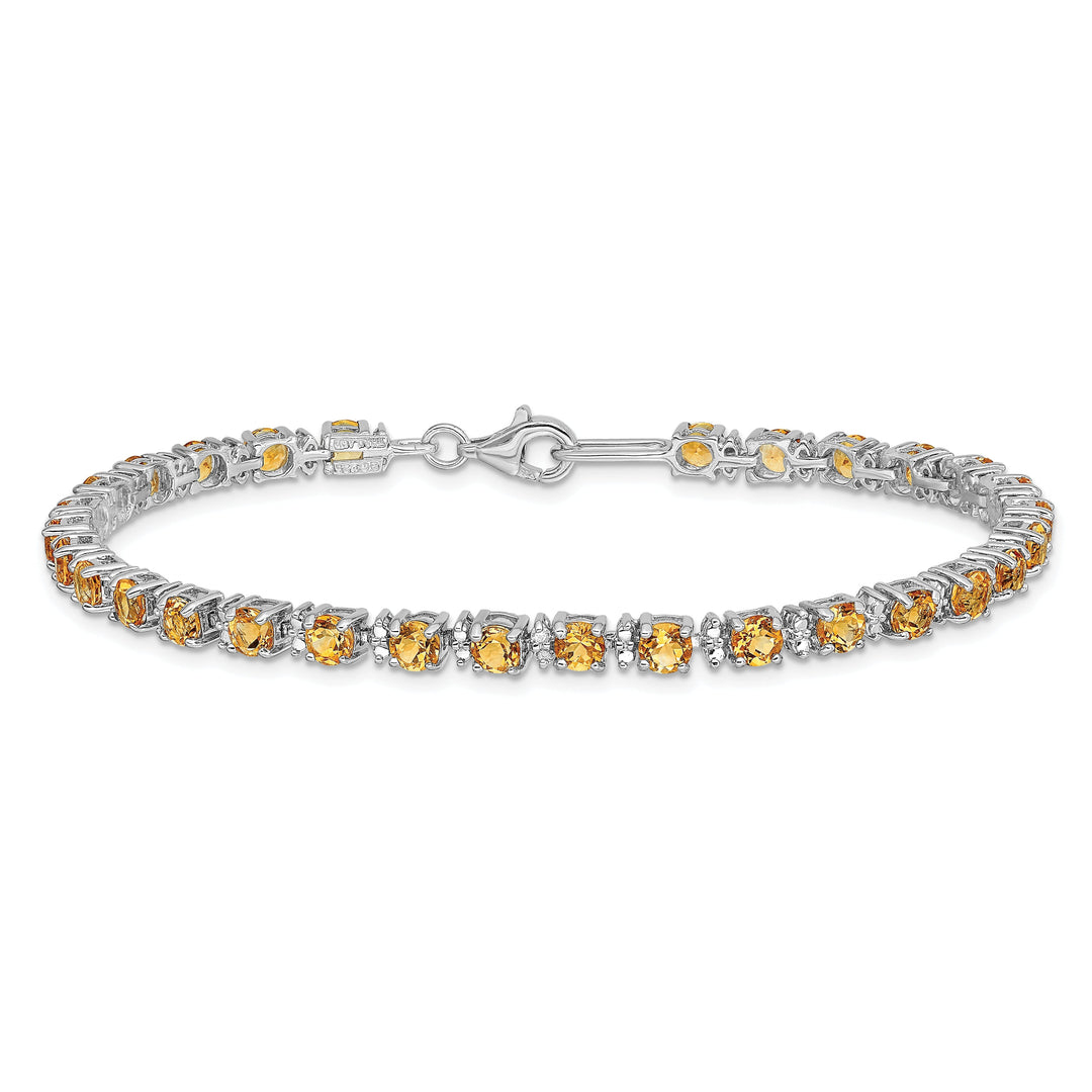 Silver Citrine Gemstone Round Diamond Bracelet