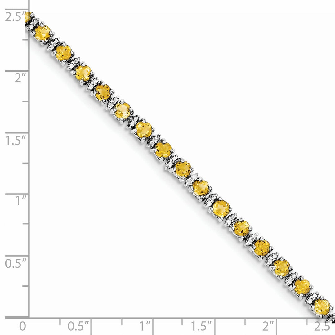 Silver Citrine Gemstone Round Diamond Bracelet