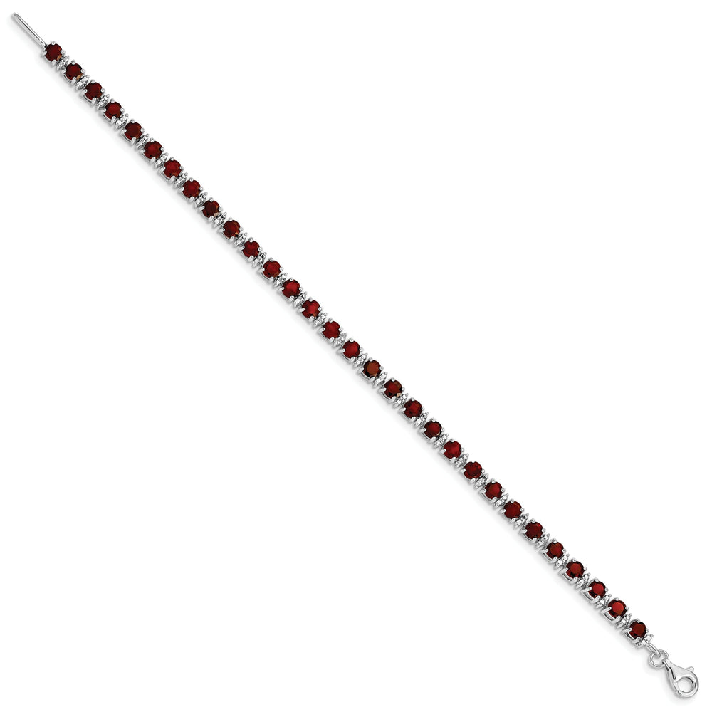 Silver Garnet Gemstone Round Diamond Bracelet