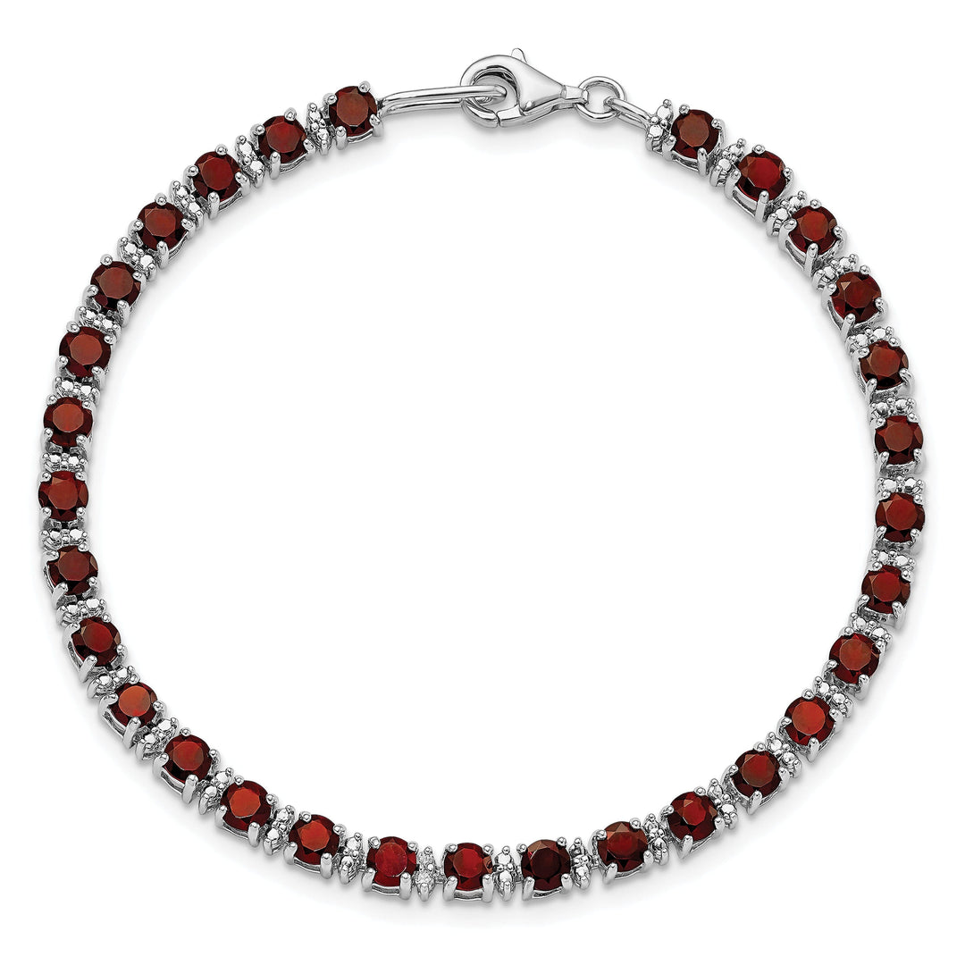 Silver Garnet Gemstone Round Diamond Bracelet