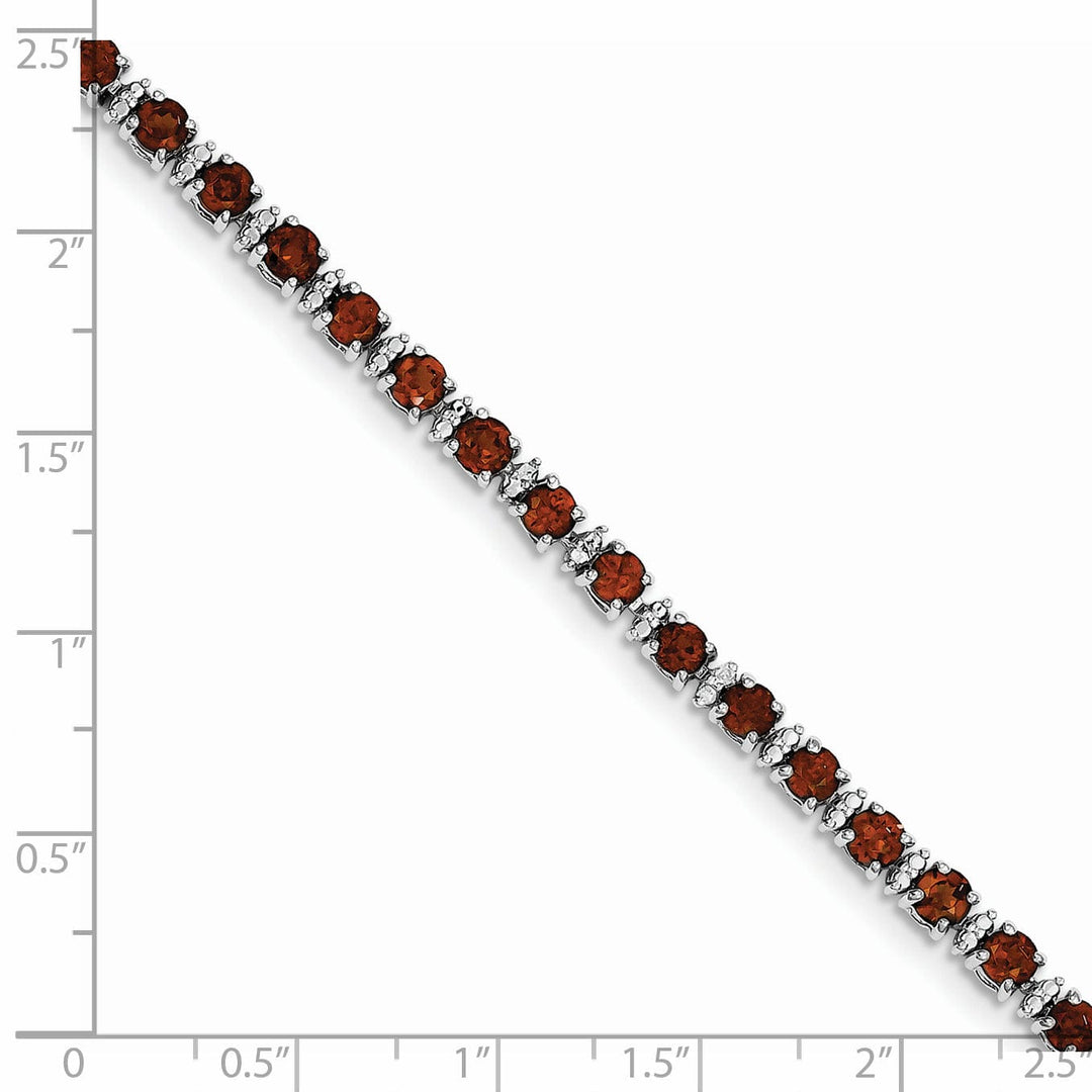 Silver Garnet Gemstone Round Diamond Bracelet