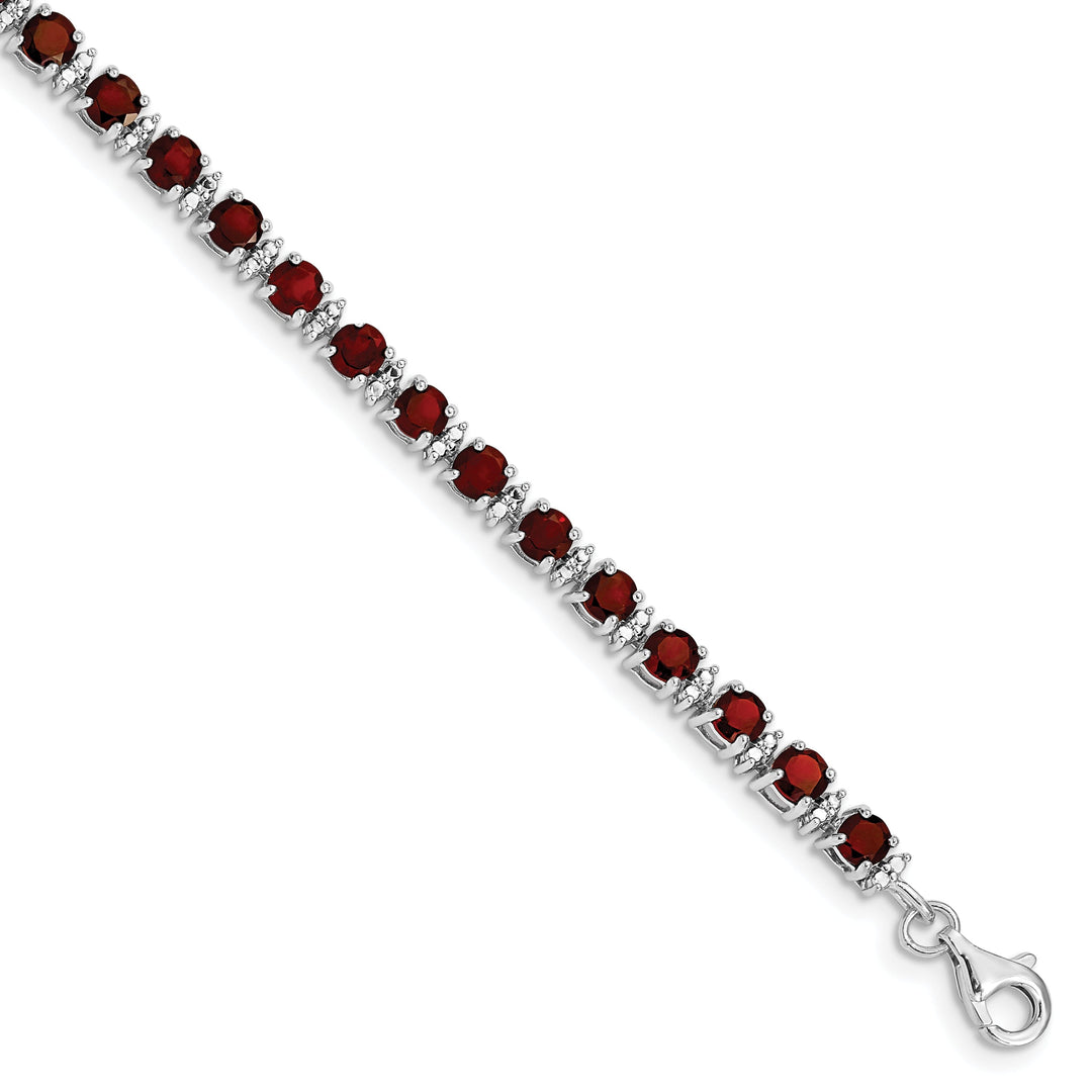 Silver Garnet Gemstone Round Diamond Bracelet