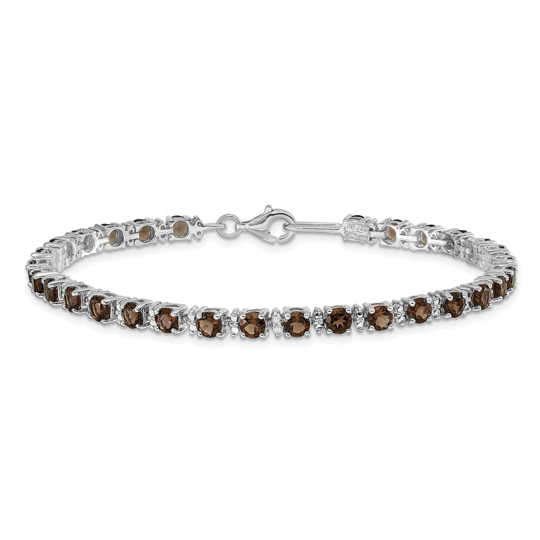 Silver Smoky Quartz Gemstone Diamond Bracelet