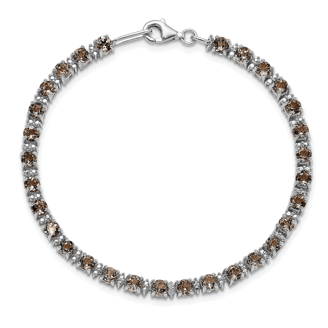 Silver Smoky Quartz Gemstone Diamond Bracelet