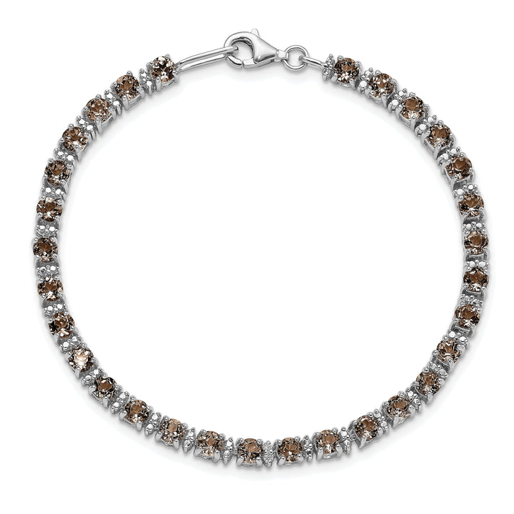 Silver Smoky Quartz Gemstone Diamond Bracelet