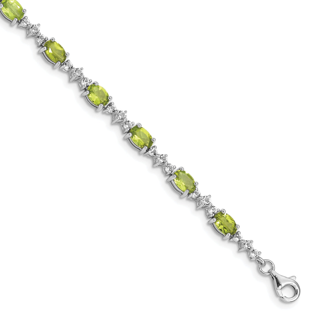 Silver Peridot White Topaz Gemstone Bracelet