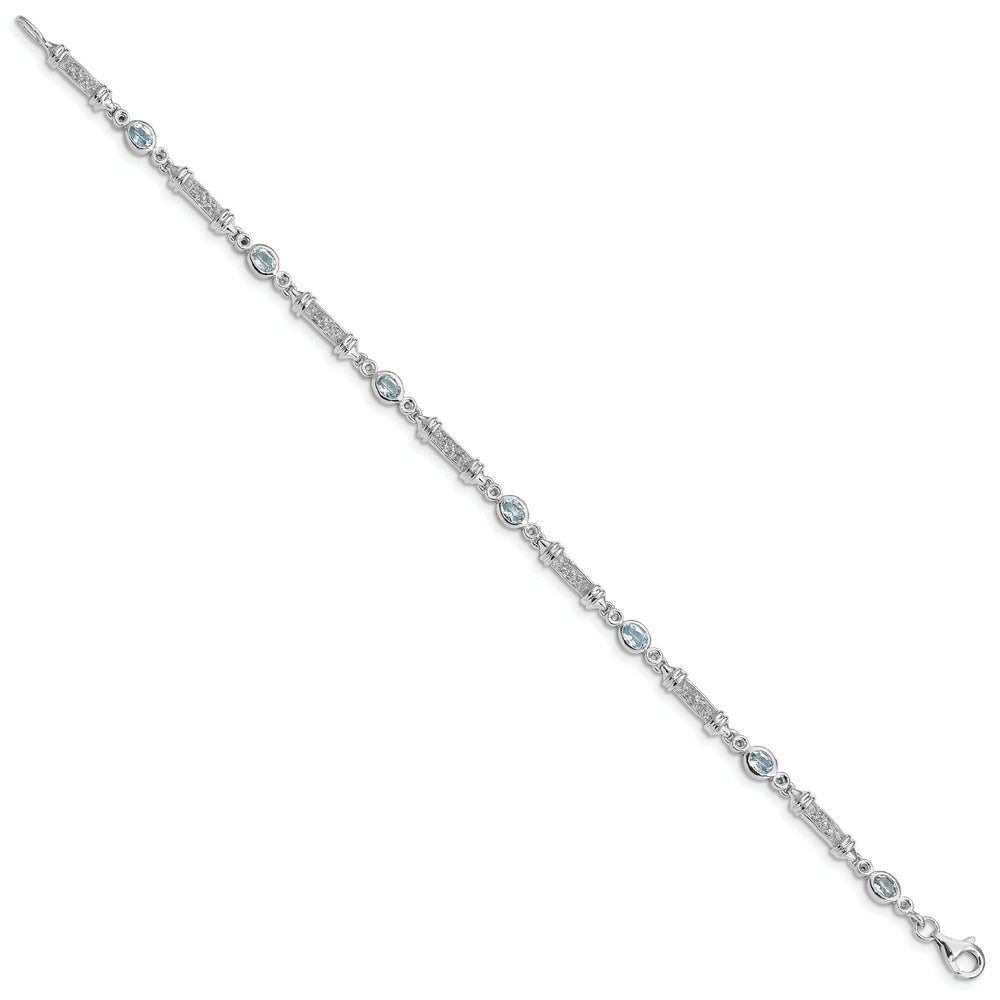 Silver Aquamarine Gemstone Diamond Bracelet