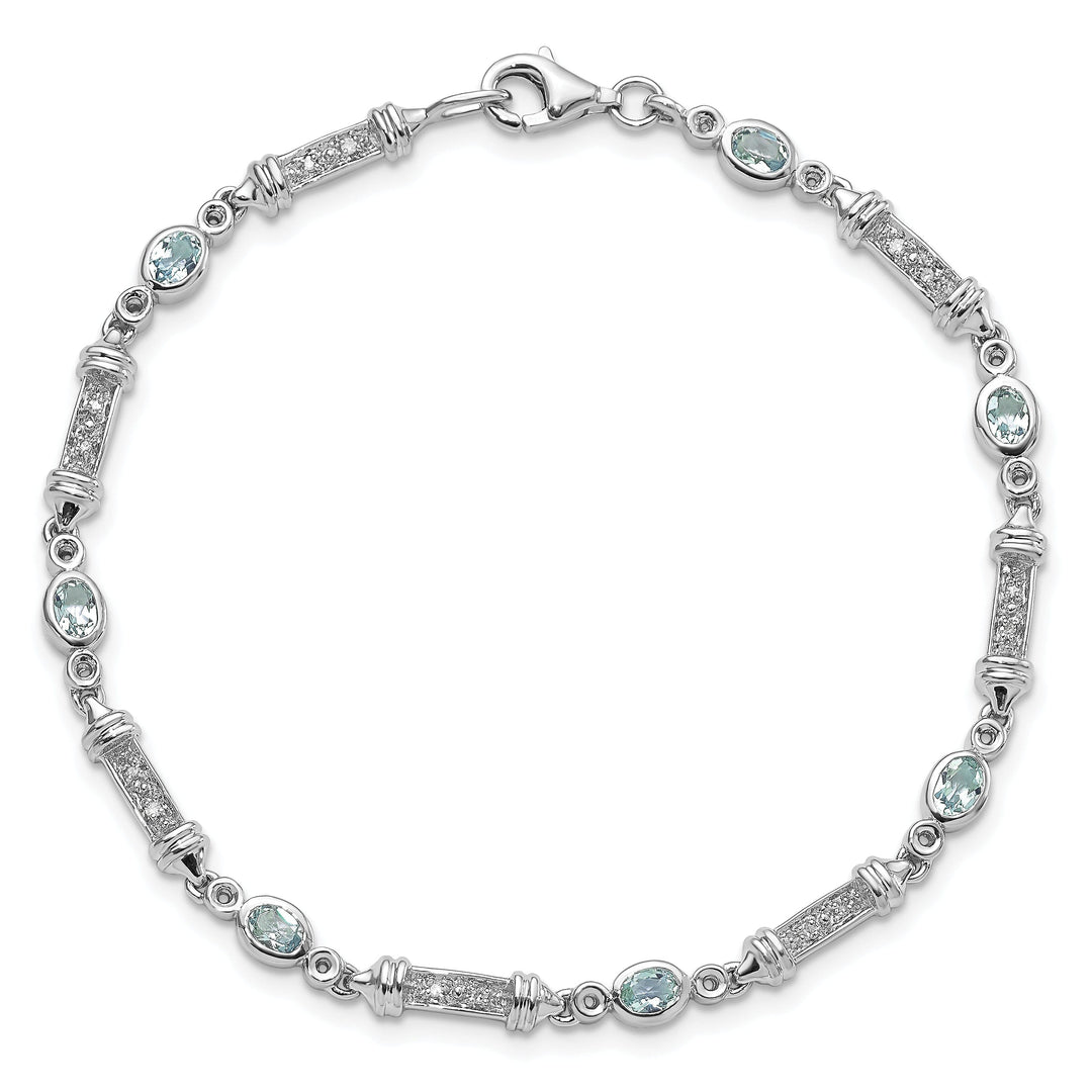 Silver Aquamarine Gemstone Diamond Bracelet