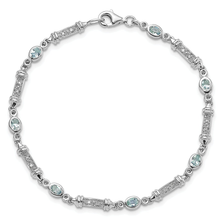 Silver Aquamarine Gemstone Diamond Bracelet