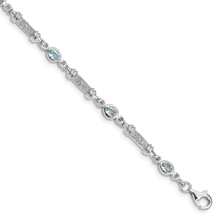 Silver Aquamarine Gemstone Diamond Bracelet