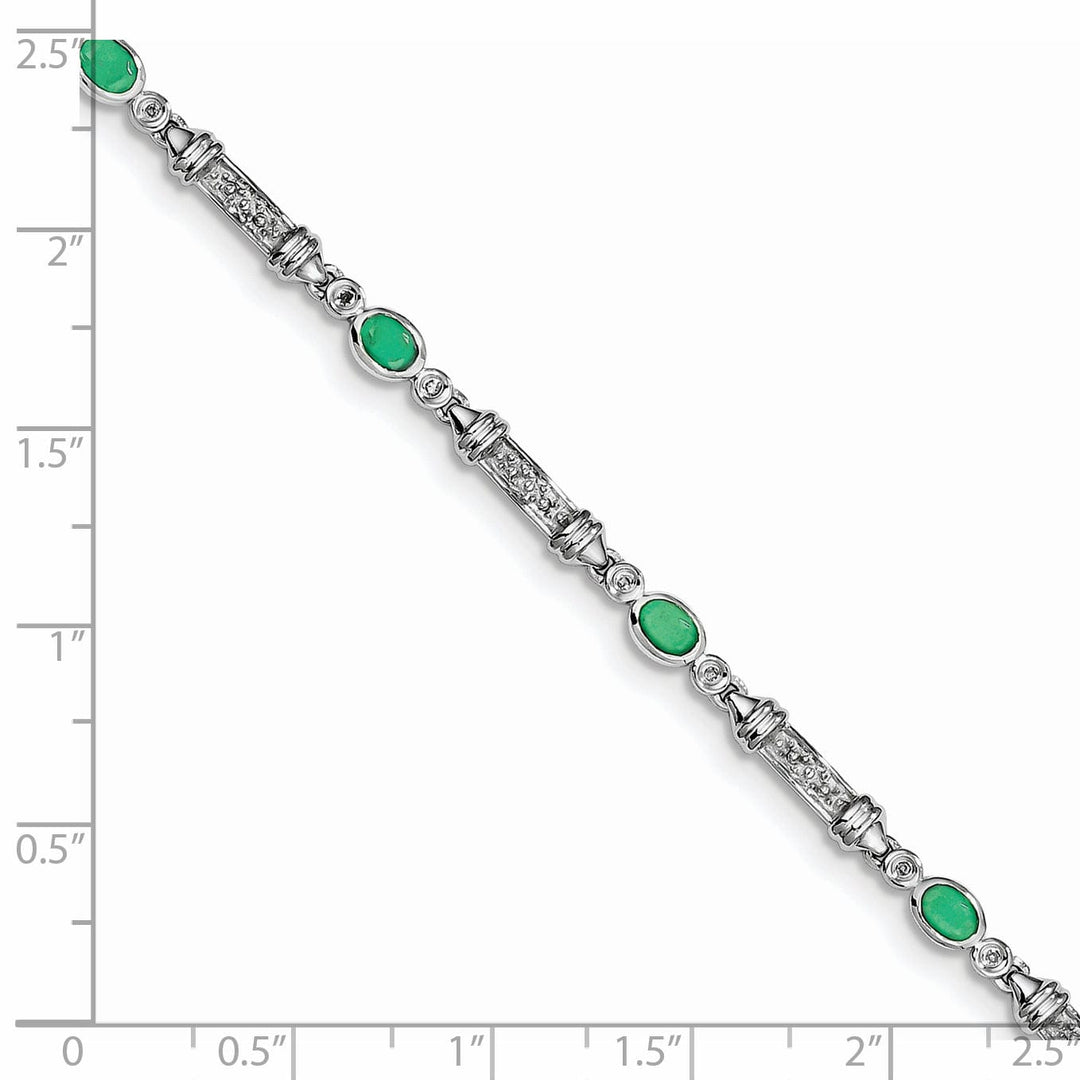 Silver Polished Finish Emerald Diamond Bracelet