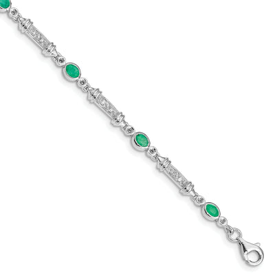 Silver Polished Finish Emerald Diamond Bracelet