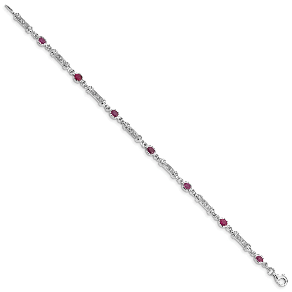 Silver Polished Finish Ruby Diamond Bracelet