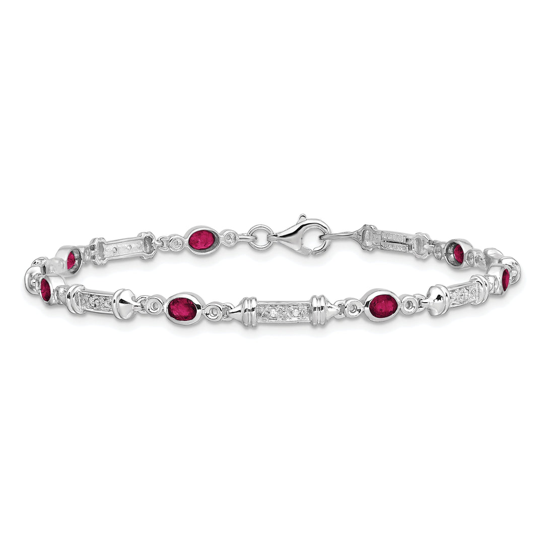 Silver Polished Finish Ruby Diamond Bracelet