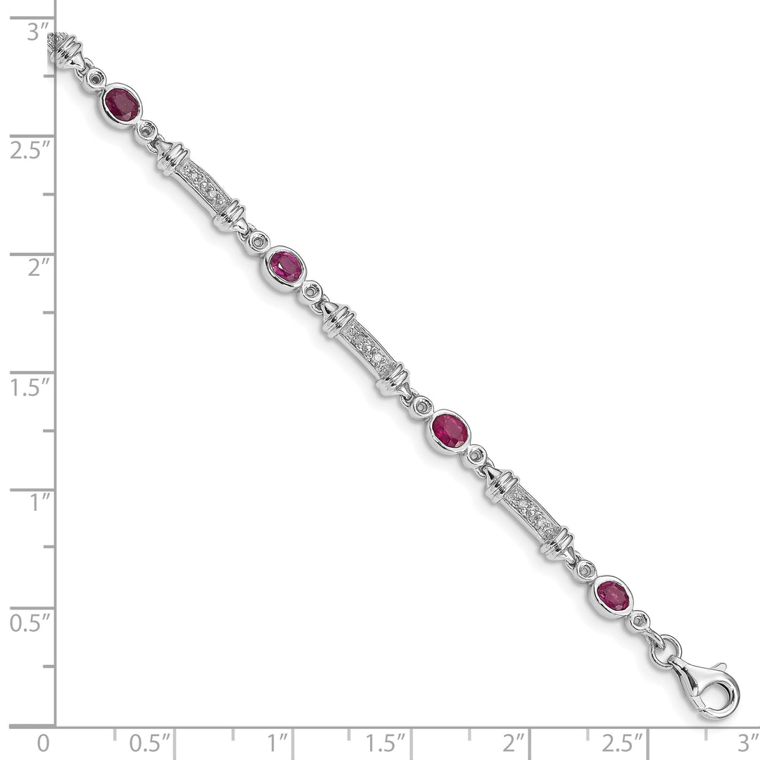 Silver Polished Finish Ruby Diamond Bracelet