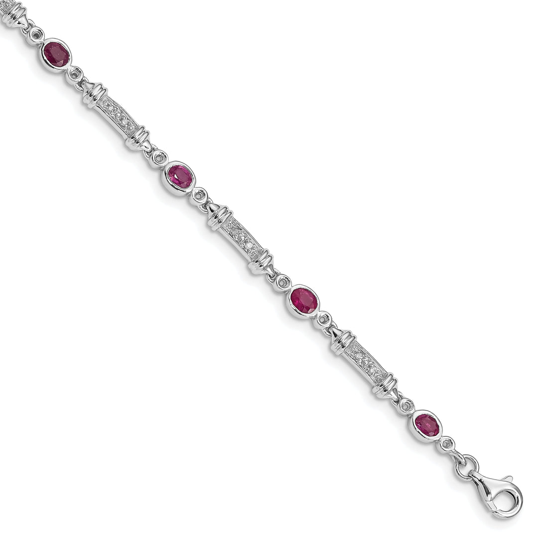 Silver Polished Finish Ruby Diamond Bracelet