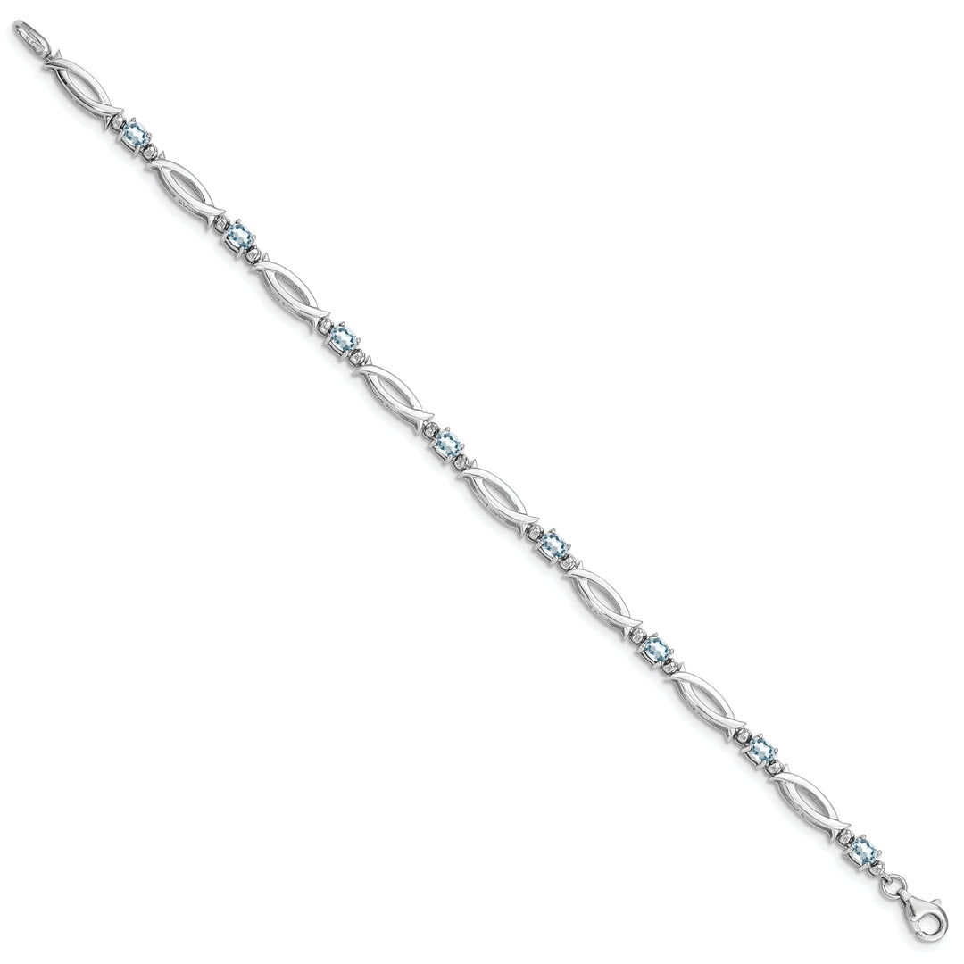 Silver Aquamarine Gemstone Diamond Bracelet