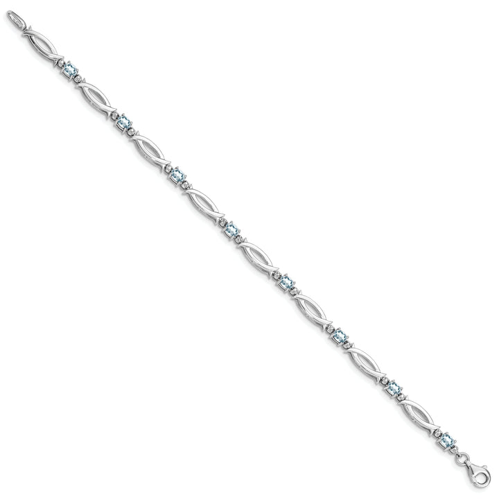 Silver Aquamarine Gemstone Diamond Bracelet